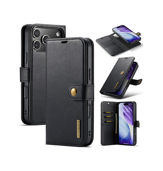 Iphone 17 Pro   Ming Trade  Vintage  - -  Læder Etui    Cover Sort