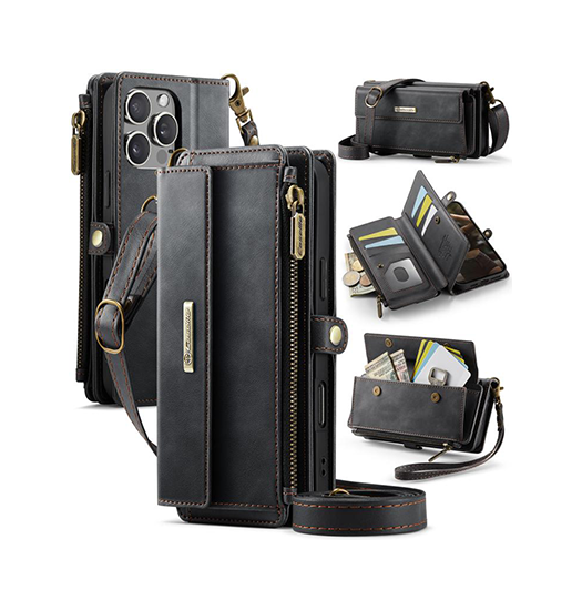 Iphone 16 Pro Caseme Trade  Læder Cover Med Crossbody Strop Sort