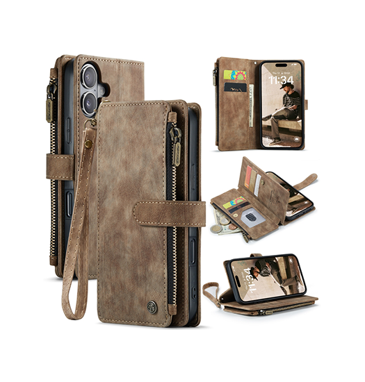 Iphone 16 Plus Caseme Trade  Multifunktionel Læder Etui   Pung Brun