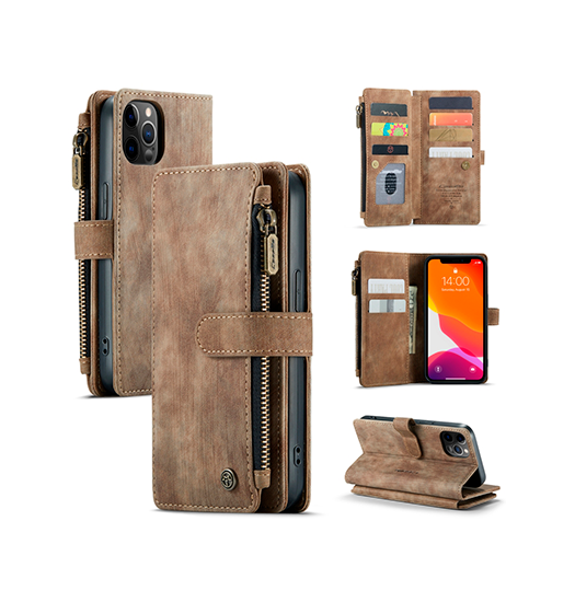 Iphone 12 Pro Caseme Trade  Multifunktionel Læder Etui   Pung Brun