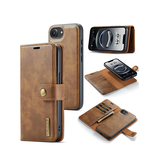 Iphone 16e   Ming Trade  Vintage  - -  Læder Etui    Cover Brun