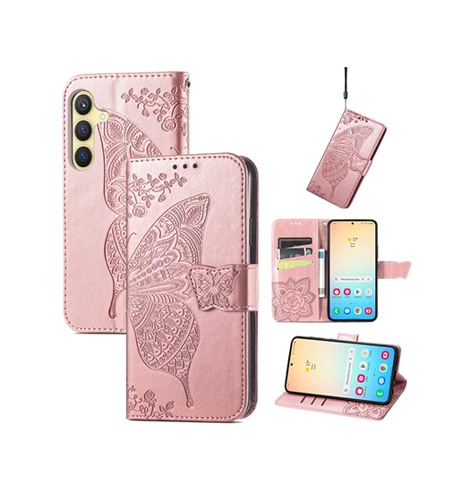 Samsung Galaxy S25 Butterfly Trade  Læder Etui   Taske    Pung Rose