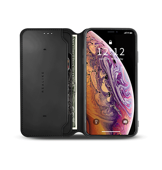 Iphone     Realike Trade  Folio Læder Cover    Kortholder Sort