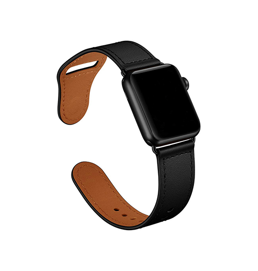 Apple Watch  38 40   41 42mm  Finesse ægte Læder Rem Sort