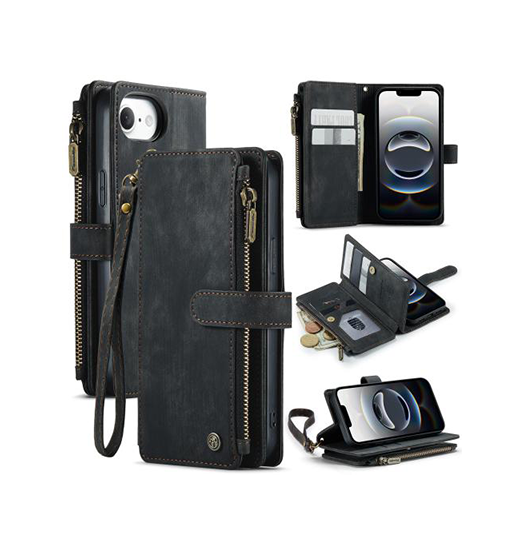 Iphone 16e Caseme Trade  Multifunktionel Læder Etui   Pung Sort