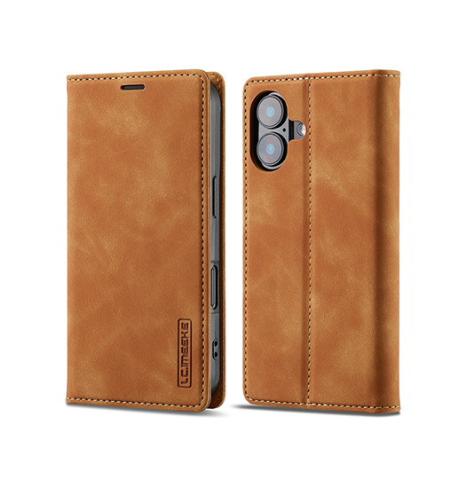 Iphone 16 Plus   Imeeke Trade  Læder Cover    Kortholder Brun