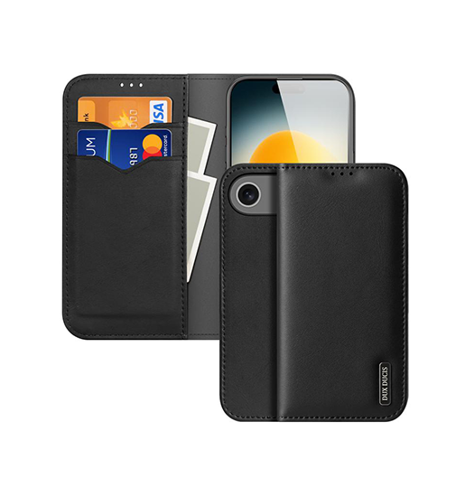 Iphone 17 Air Dux Ducis  ægte Læder Etui    Kortholder Sort