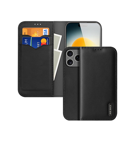 Iphone 17 Pro Dux Ducis  ægte Læder Etui    Kortholder Sort