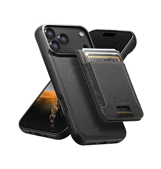 Iphone 17 Pro Suteni   -lædercover    Aftagelig Kortholder  Sort