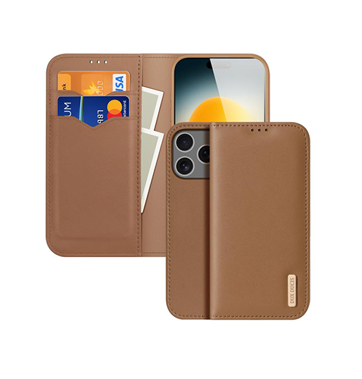 Iphone 17 Pro Max Dux Ducis  ægte Læder Etui    Kortholder Brun