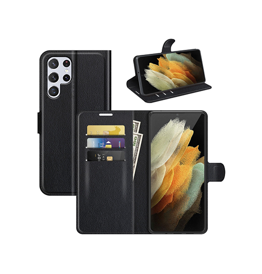 Samsung Galaxy S22 Ultra Simple Trade  Læder Etui   Taske    Pung Sort