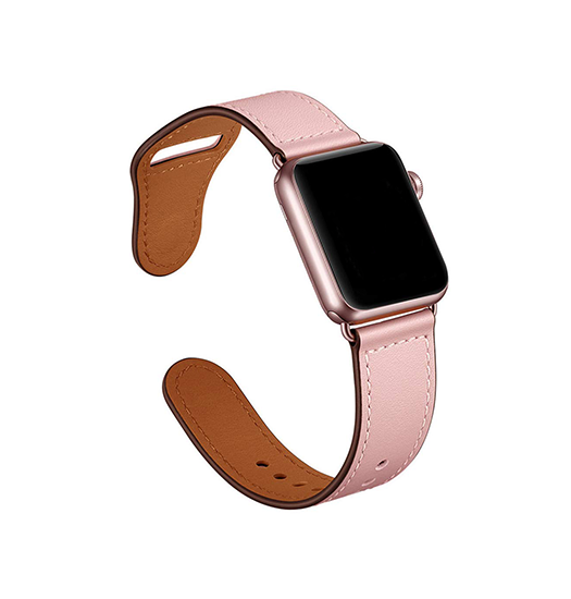 Apple Watch  42 44   45 46 49mm  Finesse ægte Læder Rem Rose