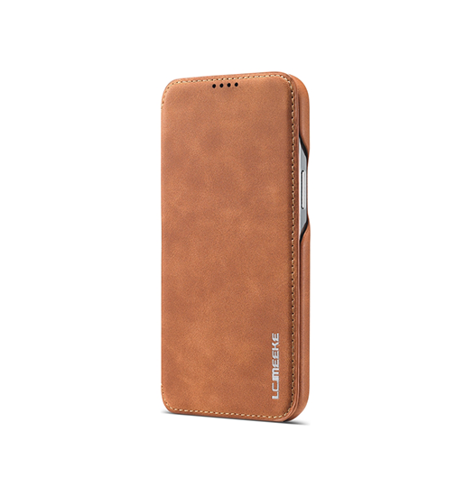 Iphone 12   Imeeke Trade  Læder Flip Cover    Kortholder Brun