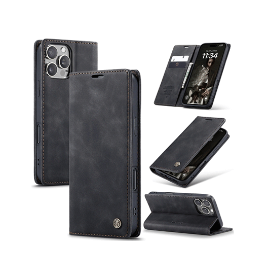 Iphone 14 Pro Max Caseme Trade  Noble Læder Etui Pung Sort
