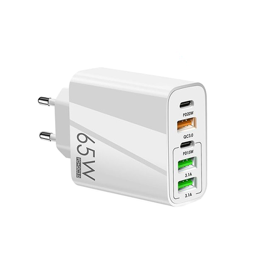65w Quickcharge         Multi-port Vægoplader Hvid