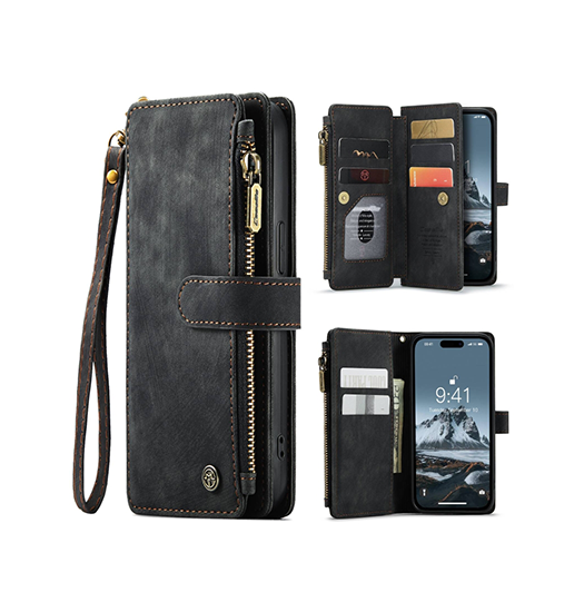 Iphone 15 Pro Caseme Trade Multifunktionel Læder Etui Pung Sort