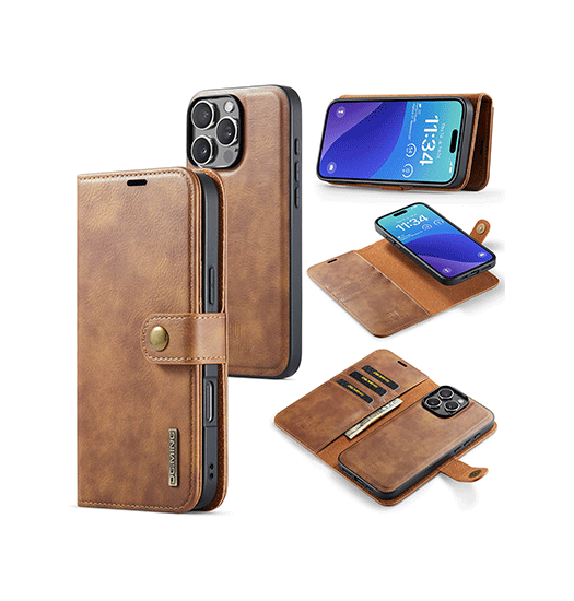 Iphone 16 Pro Max   Ming Trade  Vintage  - -  Læder Etui    Cover Brun