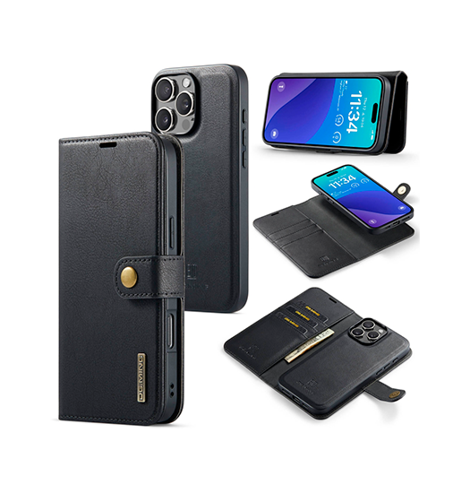 Iphone 16 Pro   Ming Trade  Vintage  - -  Læder Etui    Cover Sort