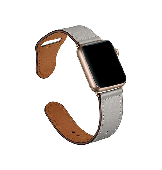 Apple Watch  42 44   45 46 49mm  Finesse ægte Læder Rem Grå