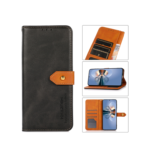 Iphone 15 Pro Max Khazneh Trade  Dual Læder Cover Etui    Pung Sort