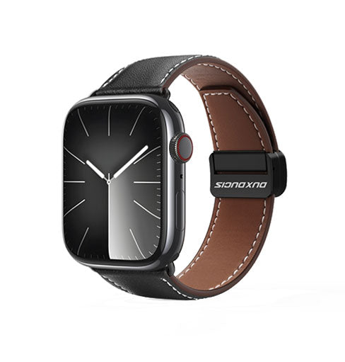 Apple Watch  38 40   41 42mm  Dux Ducis   -buckle ægte Læder Rem Sort