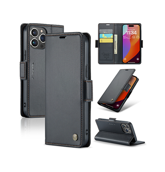 Iphone 15 Pro Caseme Trade  Neo Læder Cover   Pung Sort