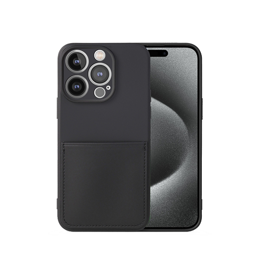 Iphone 15 Pro Deluxe Trade  Soft Touch Silikone Cover    Kortholder- Sort