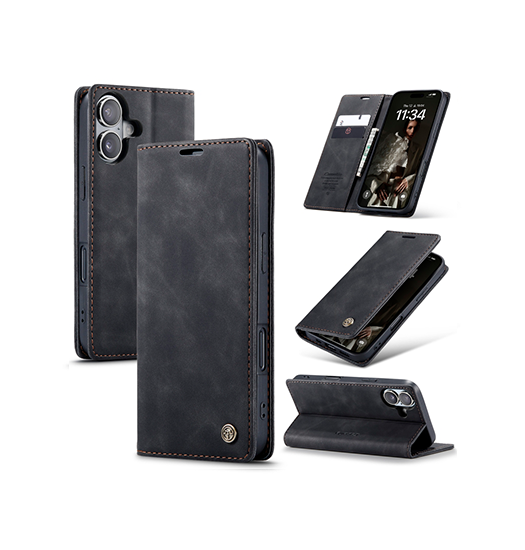 Iphone 16 Plus Caseme Trade  Noble Læder Etui Pung Sort