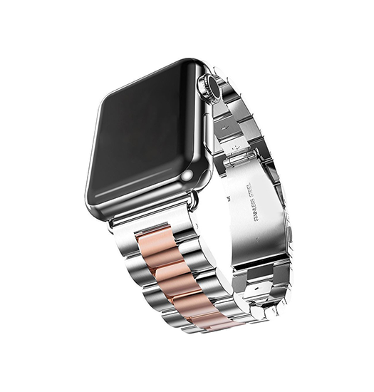 Apple Watch  42 44   45 46 49mm   Cnc Pro Rustfrit Stål Rem Sølv Rose