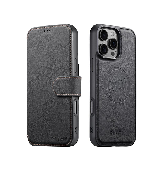 Iphone 16 Pro Max Suteni   - -  Læder Cover    Magsafe Sort