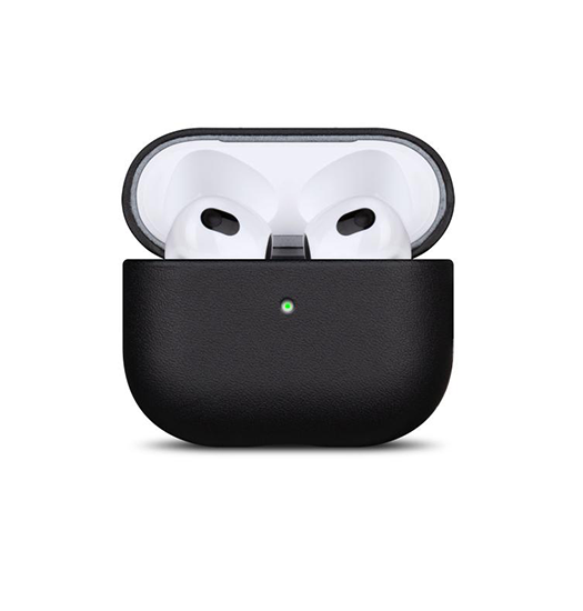 Airpods     ægte Læder Cover Full-grain Sort