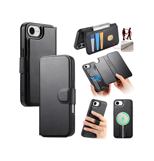 Iphone 17e   16e Caseneo Trade   - -  Magsafe Læder Cover    Kortholder Sort