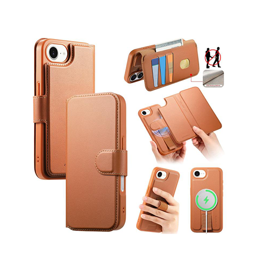 Iphone 17e   16e Caseneo Trade   - -  Magsafe Læder Cover    Kortholder Brun