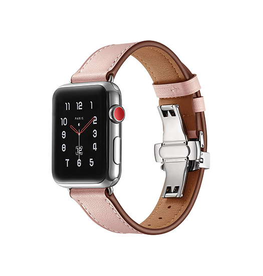 Apple Watch  38 40   41 42mm  Box-  Kalveskinds Læder Rem Rose
