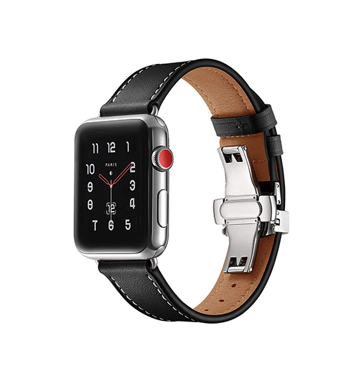 Apple Watch  38 40   41 42mm  Box-  Kalveskinds Læder Rem Sort