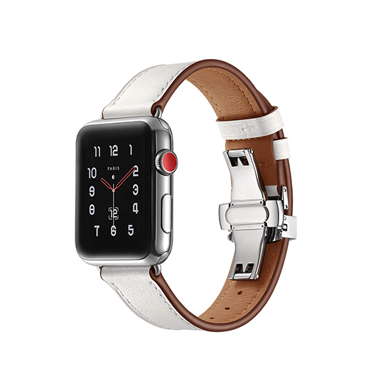 Apple Watch  38 40   41 42mm  Box-  Kalveskinds Læder Rem Hvid