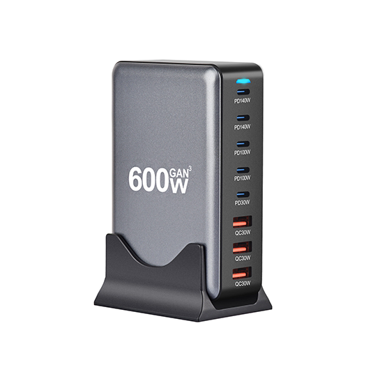 600w Usb Ladestation Gan  5x Usb-   140w    3x Usb-   Sort