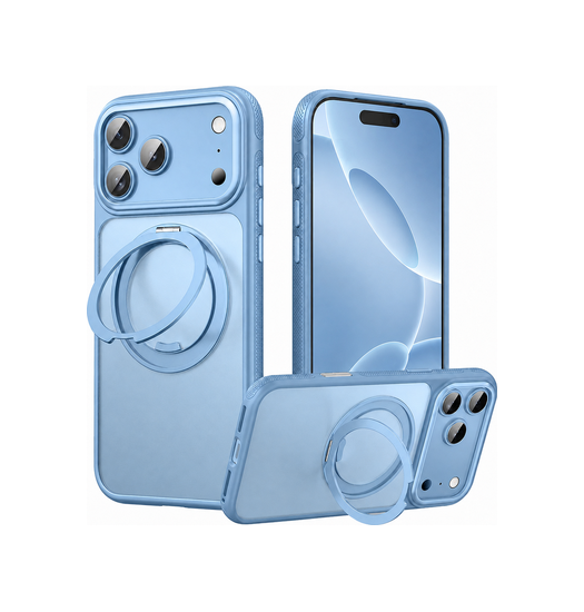 Iphone 18 Pro Max Magsafe Cover    360  Ring Holder  Lyseblå