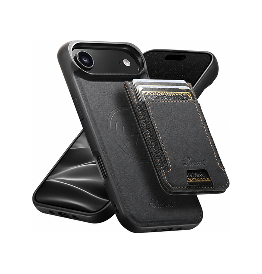 Iphone 17 Air Suteni   -lædercover    Aftagelig Kortholder  Sort