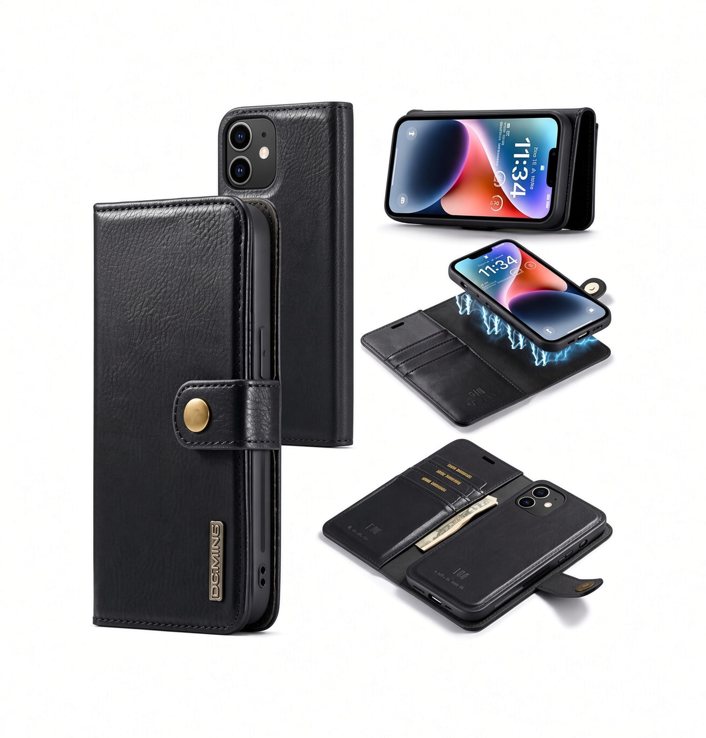 Iphone 11 Vintage - - Læder Etui Aftageligt Cover Sort Ming Trade