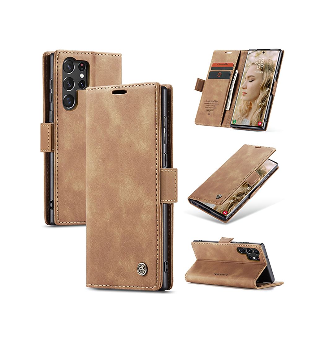Samsung Galaxy S23 Ultra Caseme Trade  Noble Læder Etui   Pung Brun