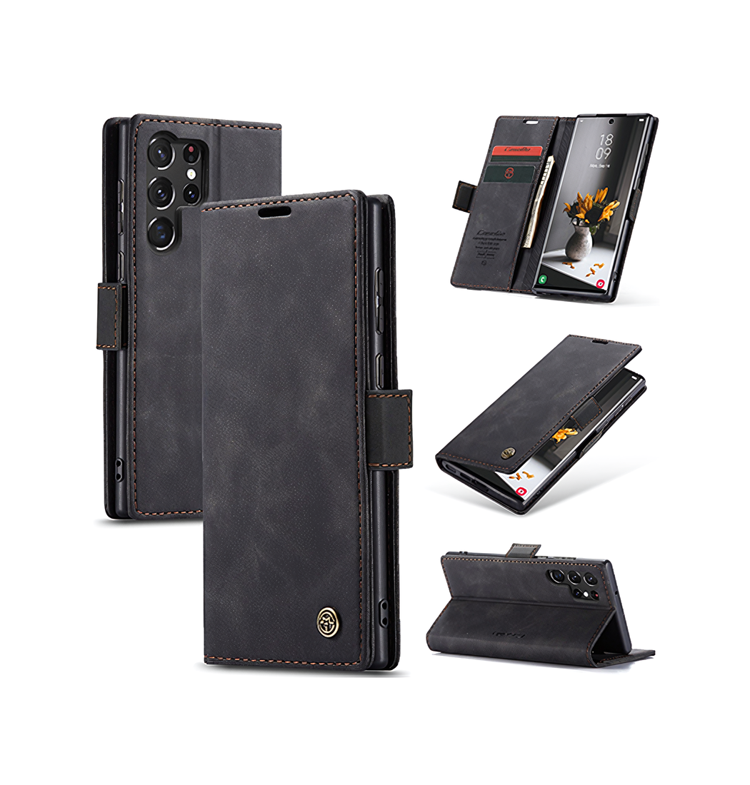 Samsung Galaxy S23 Ultra Caseme Trade  Noble Læder Etui   Pung Sort