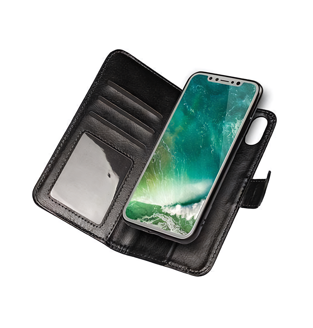 Iphone   Max Vintage  - -  Læder Etui    Aftageligt Cover Sort Grå