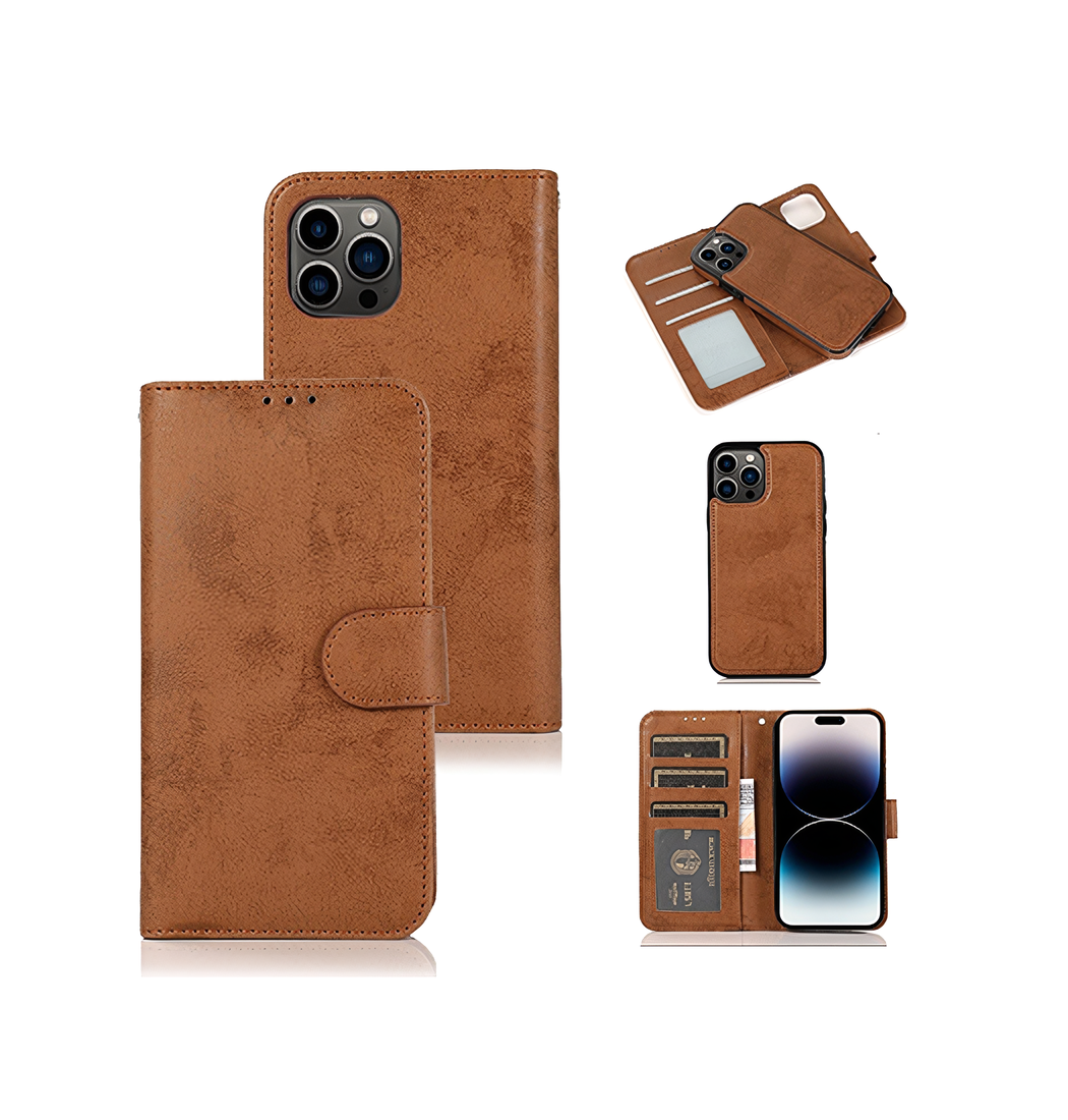 Iphone 14 Pro Vintage  - -  Læder Etui    Aftageligt Cover Brun